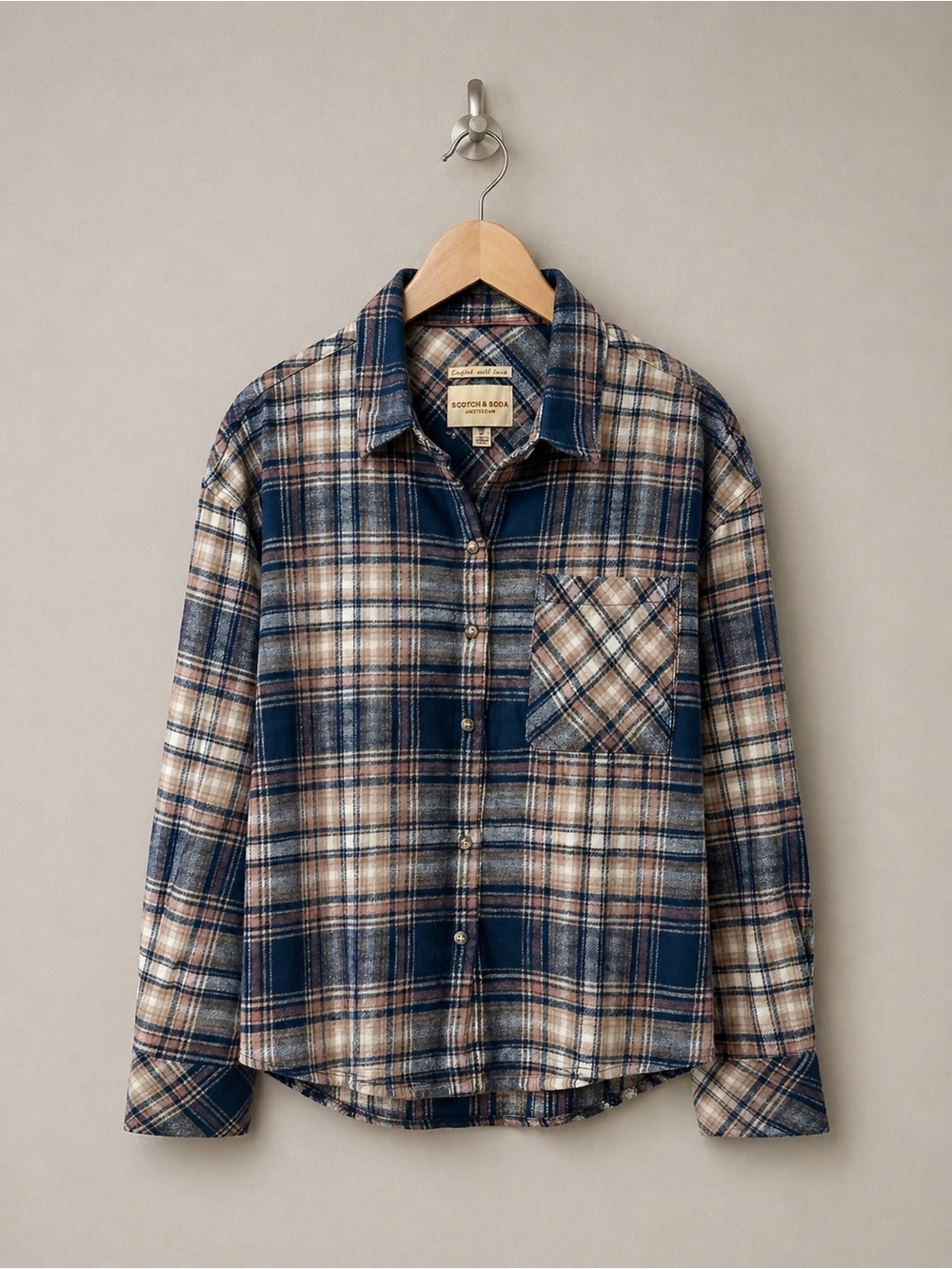 Scotch & Soda Plaid Flannel Shirt Women’s Size L Pink Blue Button Up